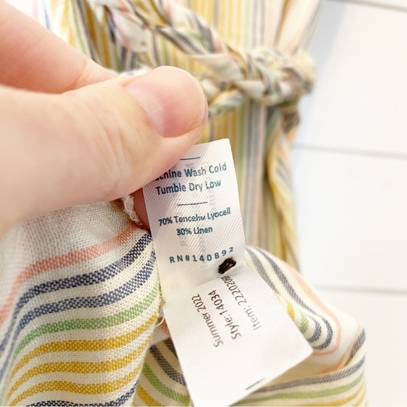 Marine Layer Laney Beachy Stripe Linen Blend Dress W/ Braided Waist Rope Medium - Picture 8 of 12
